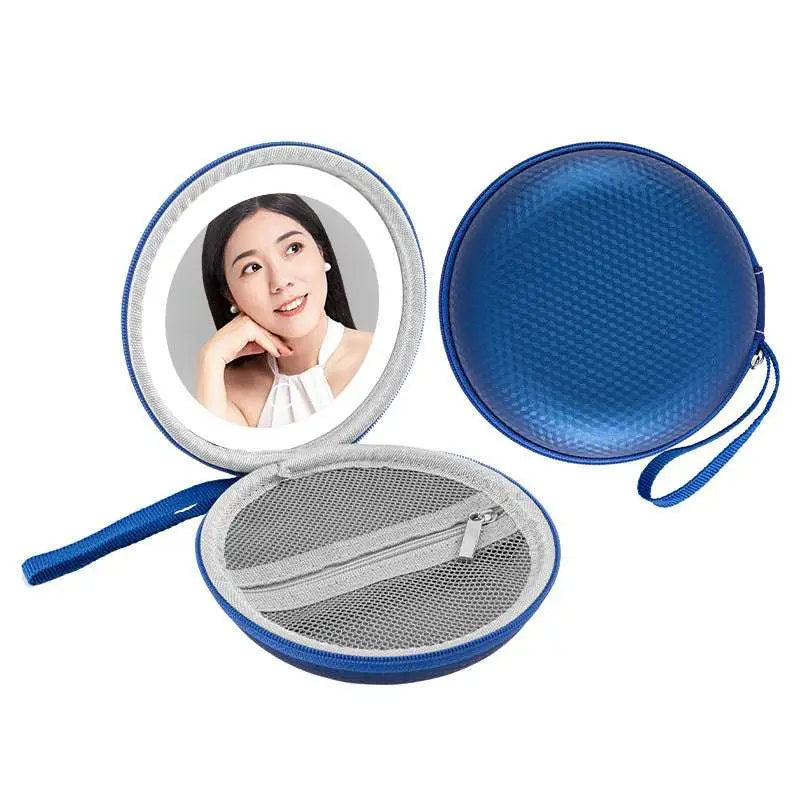 Blue and Silver Round Bag Mirror Case
