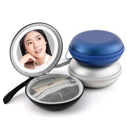 Blue and Silver Round Bag Mirror Case