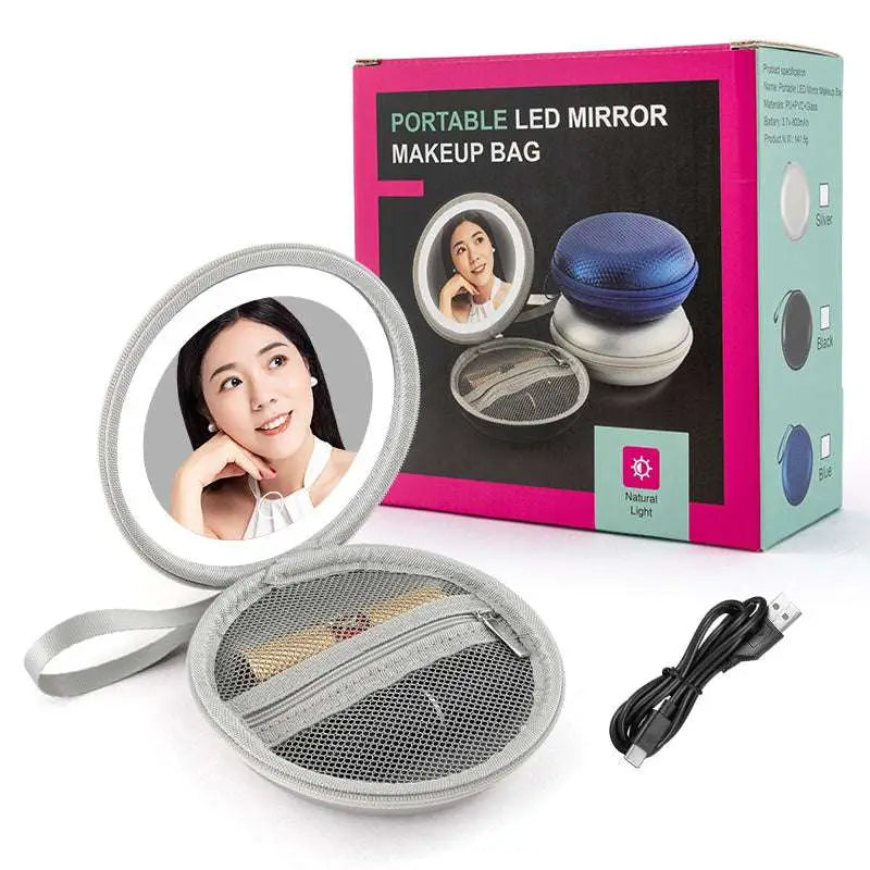 Blue and Silver Round Bag Mirror Case