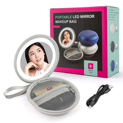 Blue and Silver Round Bag Mirror Case