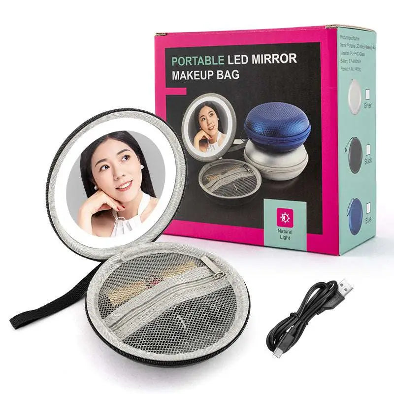 Blue and Silver Round Bag Mirror Case