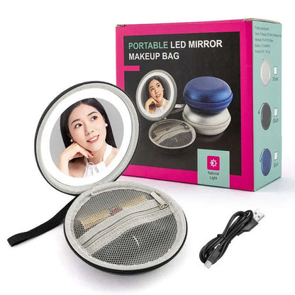 Blue and Silver Round Bag Mirror Case