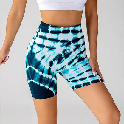 Blue and White Printed Yoga Shorts