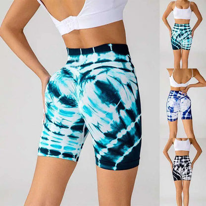 Blue and White Printed Yoga Shorts