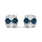 Blue Diamond Composite Cluster Stud Earrings in Sterling Silver – 2 Cttw