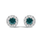 Blue Diamond Halo Stud Earrings in Sterling Silver – 1/2 Cttw