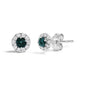 Blue Diamond Halo Stud Earrings in Sterling Silver – 1/3 Cttw