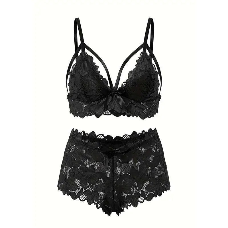 Blue Plus Size Underwear Mesh Suit with Satin Ribbon