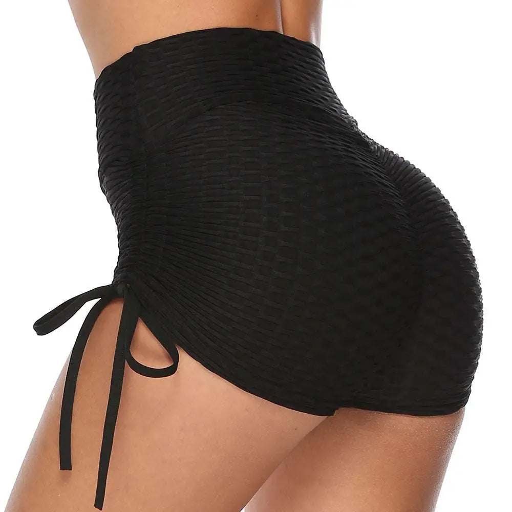 Blue Textured Butt Lift Drawstring Shorts