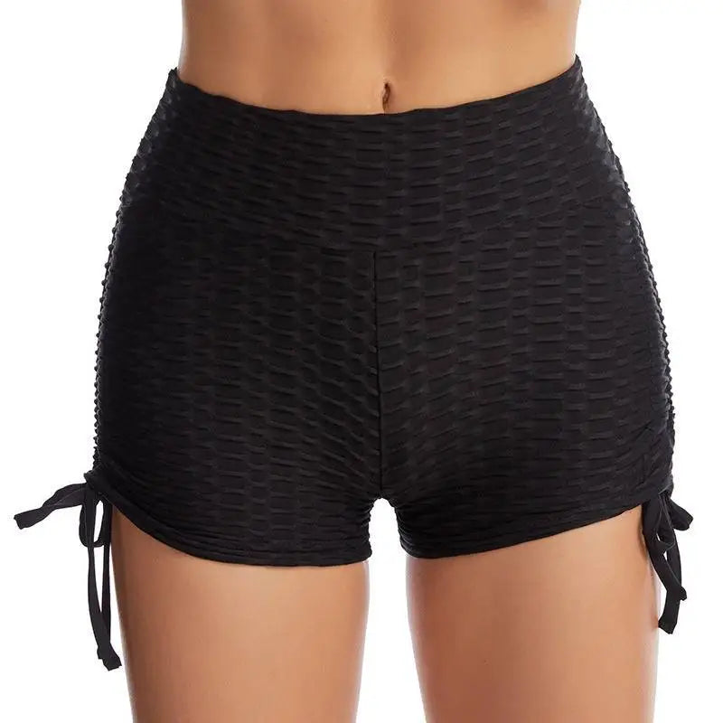 Blue Textured Butt Lift Drawstring Shorts