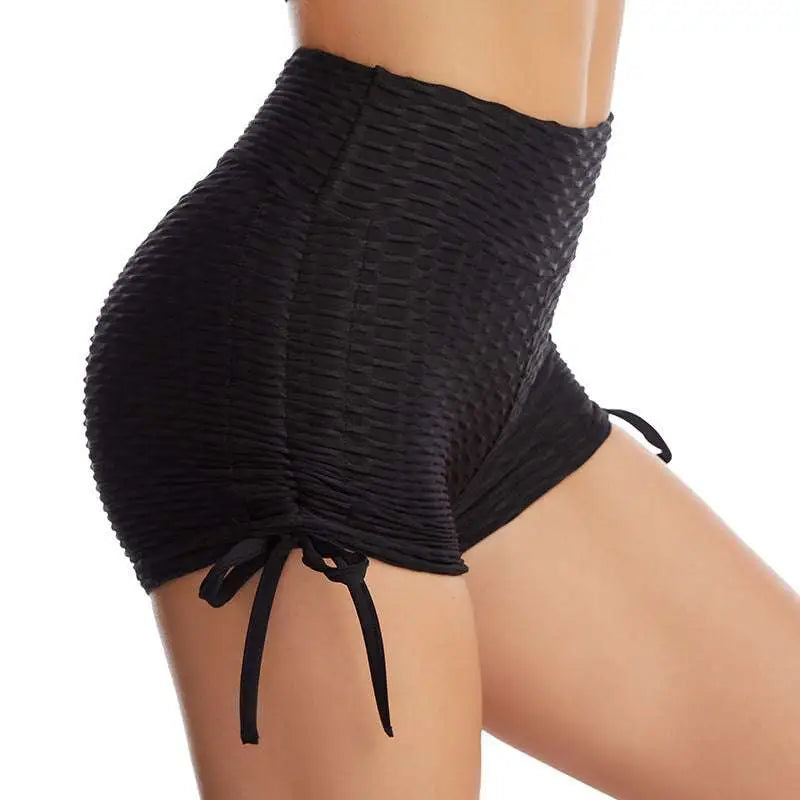 Blue Textured Butt Lift Drawstring Shorts