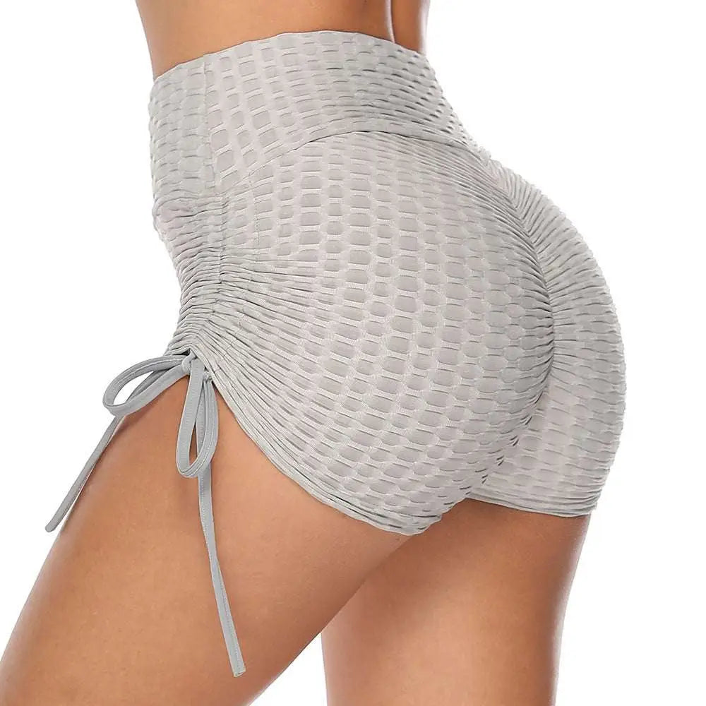 Blue Textured Butt Lift Drawstring Shorts