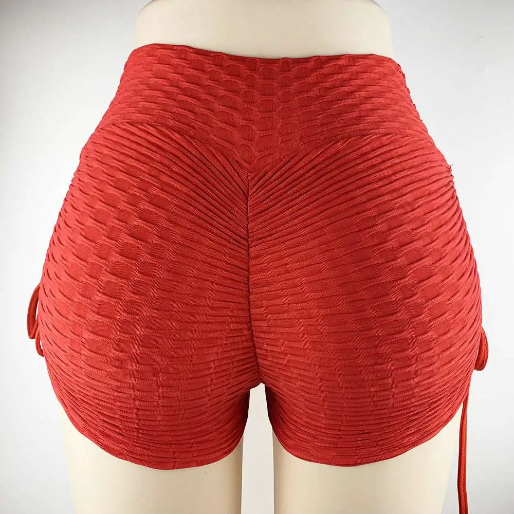 Blue Textured Butt Lift Drawstring Shorts