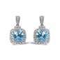 Blue Topaz & Diamond Accent Drop Earrings in Sterling Silver – 8x8mm Cushion Cut