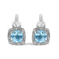 Blue Topaz & Diamond Accent Geometric Dangle Earrings in Sterling Silver – Cushion Cut