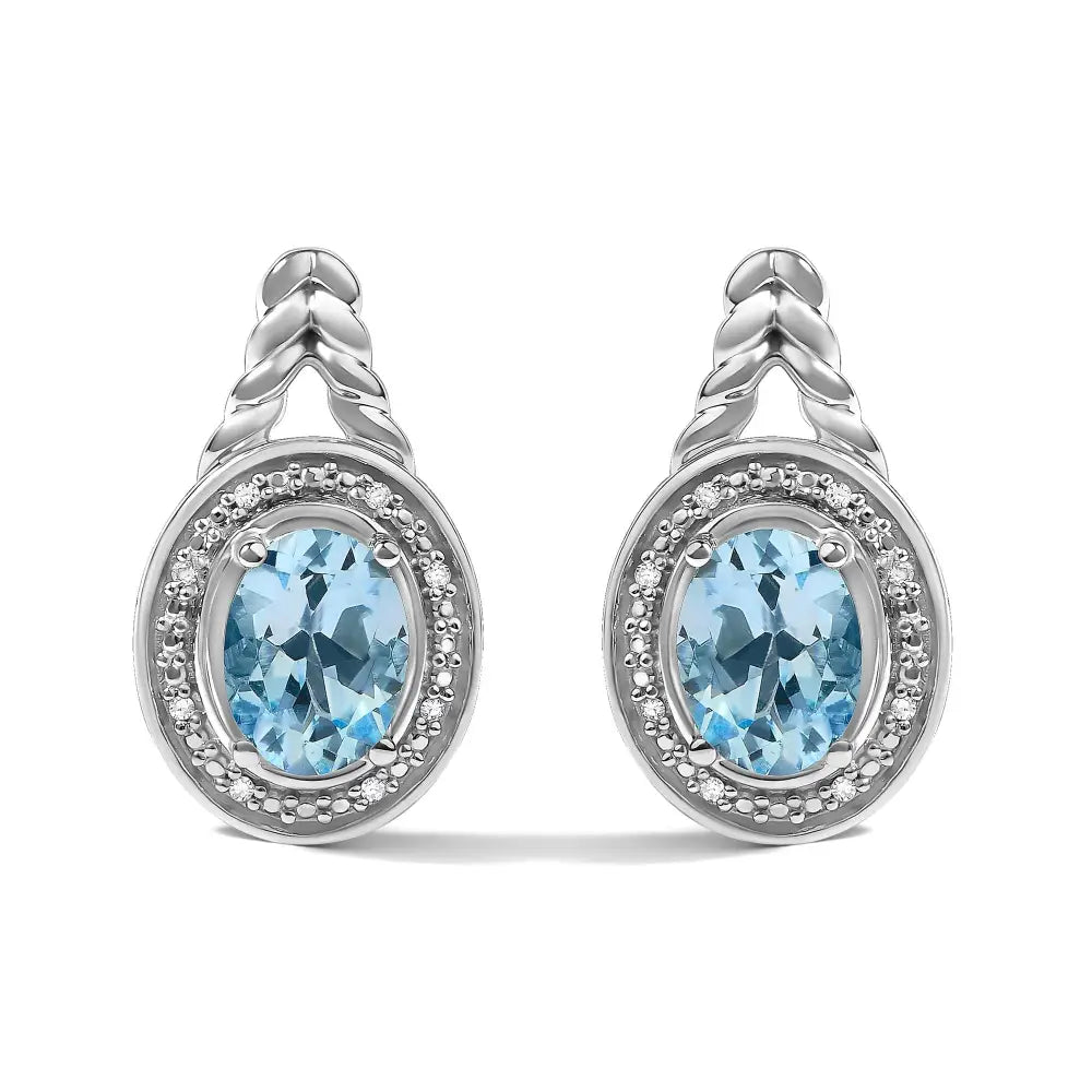 Blue Topaz & Diamond Halo Twist Drop Earrings in Sterling Silver – Oval Cut