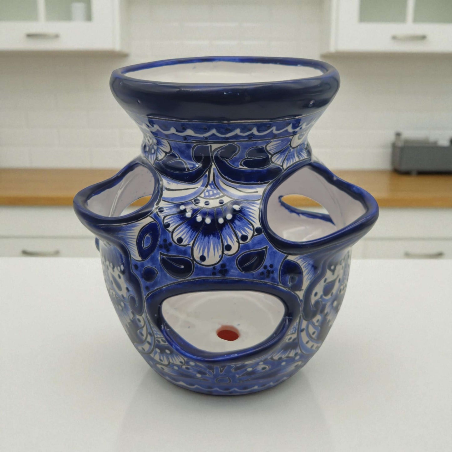 Blue & White Talavera Strawberry Planter | Handmade Mexican Pot
