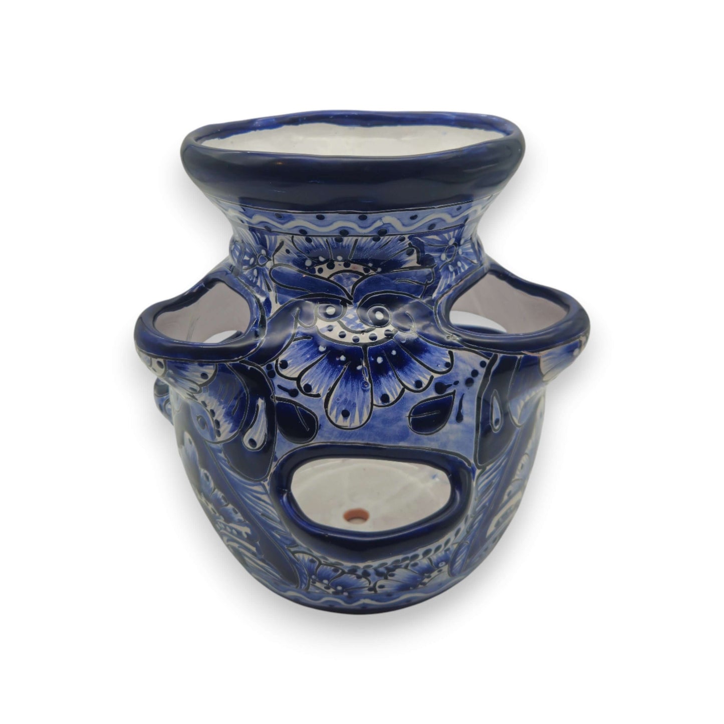 Blue & White Talavera Strawberry Planter | Handmade Mexican Pot