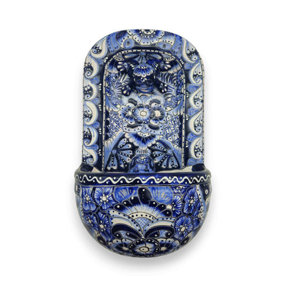 Blue & White Talavera Wall Fountain | Handmade Mexican Ceramic