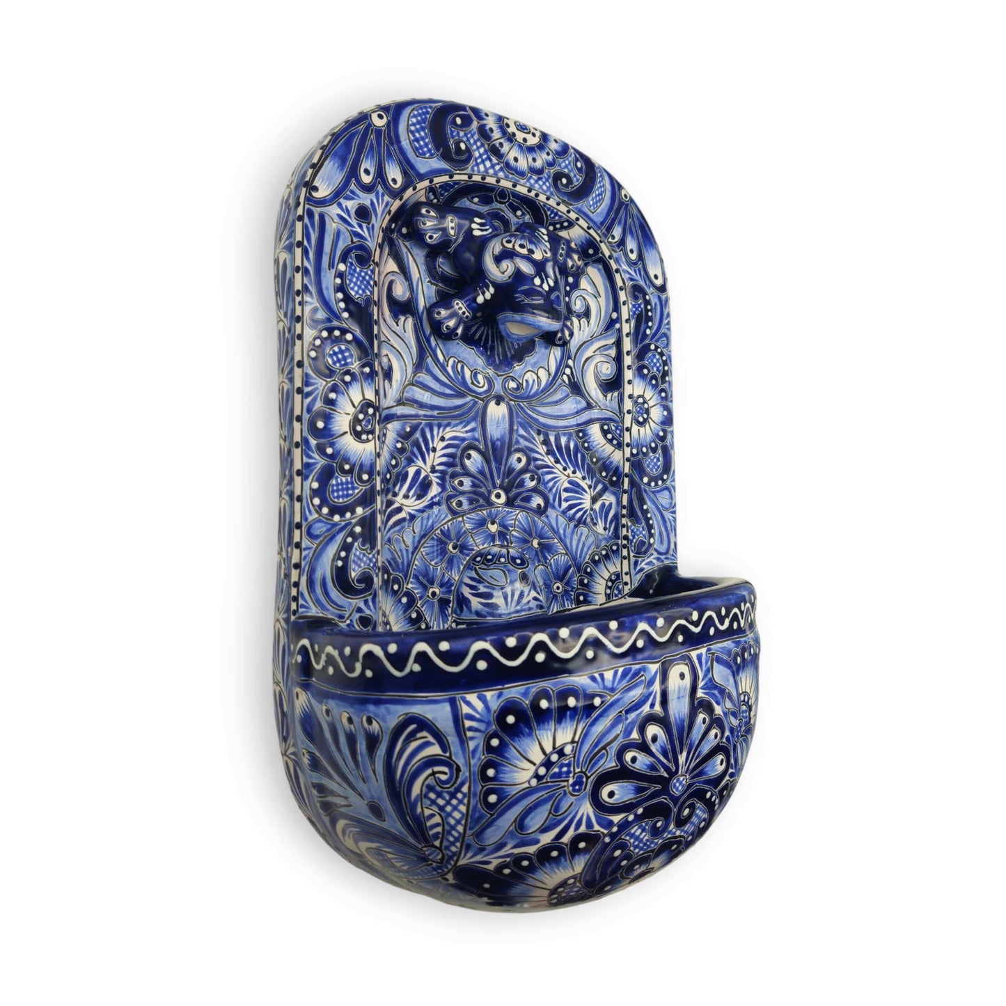 Blue & White Talavera Wall Fountain | Handmade Mexican Ceramic