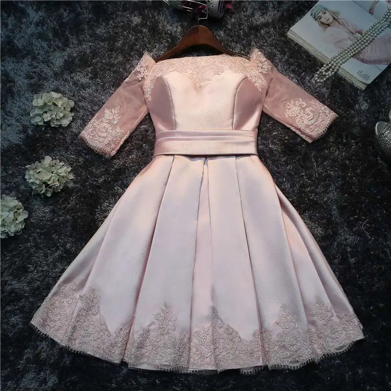 Blush Satin Lace Evening Dress Bride Wedding Toast