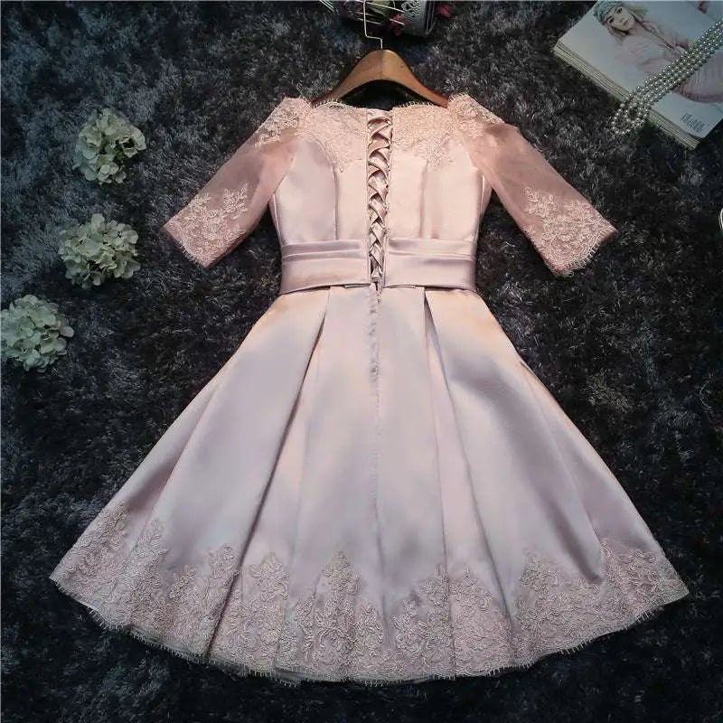 Blush Satin Lace Evening Dress Bride Wedding Toast