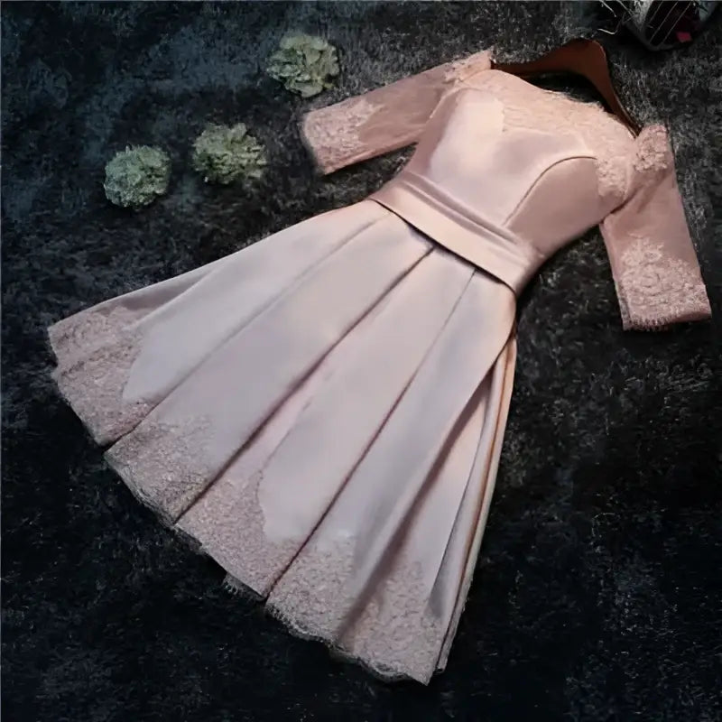 Blush Satin Lace Evening Dress Bride Wedding Toast