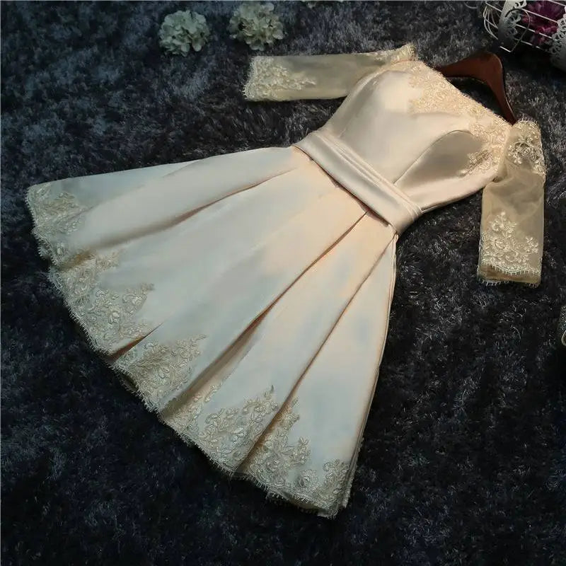 Blush Satin Lace Evening Dress Bride Wedding Toast