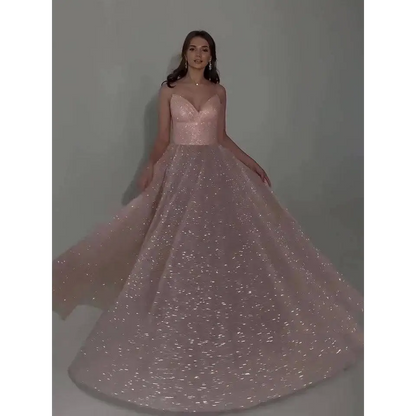 Blush Sequined Backless Evening Dress
