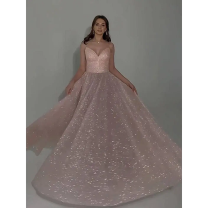 Blush Sequined Backless Evening Dress