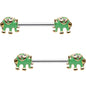 14G 5/8 Clear Gem Green Festive Elephant Barbell Nipple Ring Set