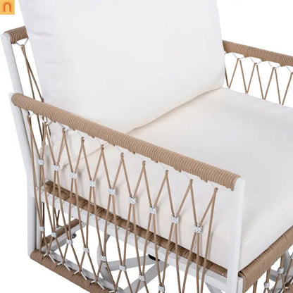 Outdoor Swivel Lounge Chair Rope Steel Beige Set of 2