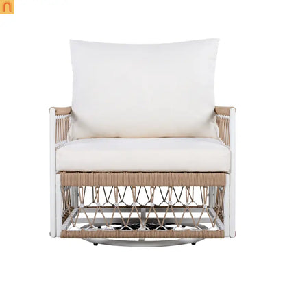 Outdoor Swivel Lounge Chair Rope Steel Beige Set of 2