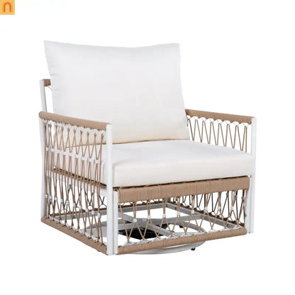 Outdoor Swivel Lounge Chair Rope Steel Beige Set of 2