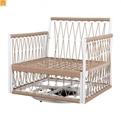 Outdoor Swivel Lounge Chair Rope Steel Beige Set of 2
