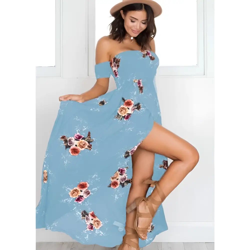 Boho Style Long Dress Women Floral Off Shoulder Maxi