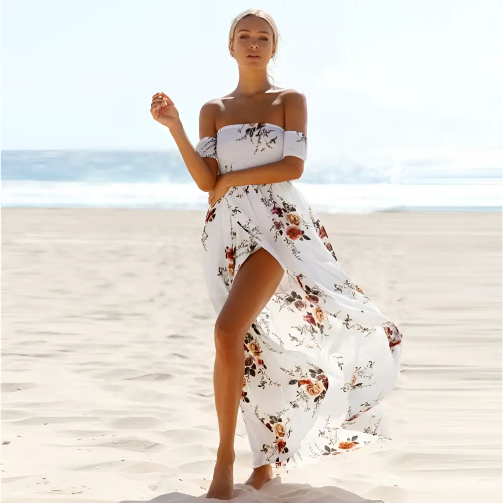 Boho Style Long Dress Women Floral Off Shoulder Maxi