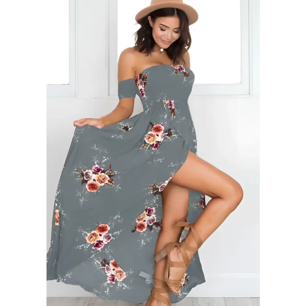 Boho Style Long Dress Women Floral Off Shoulder Maxi