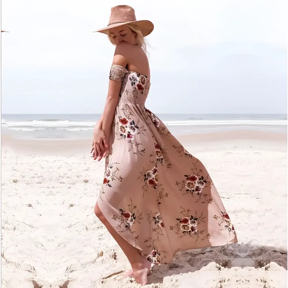 Boho Style Long Dress Women Floral Off Shoulder Maxi