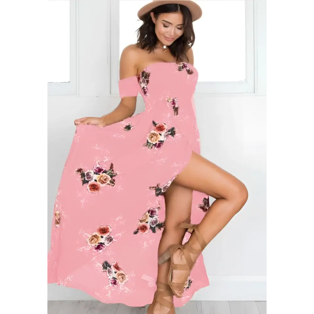 Boho Style Long Dress Women Floral Off Shoulder Maxi