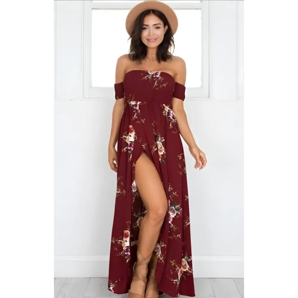 Boho Style Long Dress Women Floral Off Shoulder Maxi