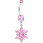 Pink Gem Snowflake Burst Dangle Belly Ring