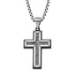 Mens Textured Black IP Cross Pendant With Box Chain