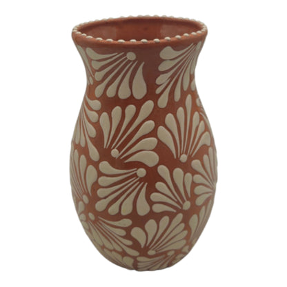 Brown & White Talavera Relief Vase | Hand-Painted Pottery