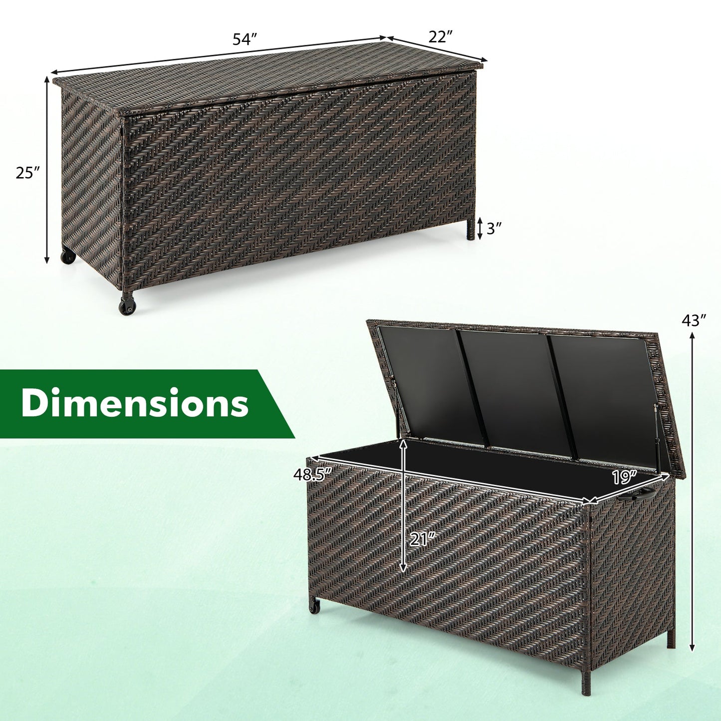 85 Gallon Outdoor Storage Box with Removable Liner and Universal Wheels