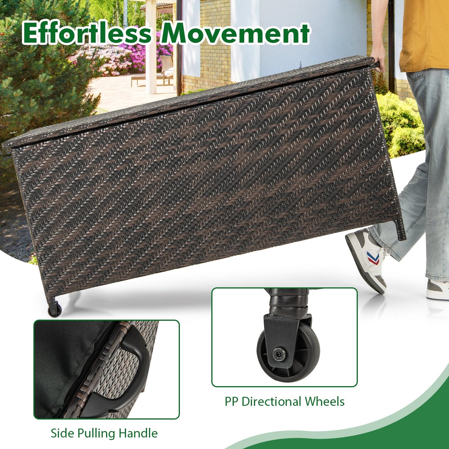 85 Gallon Outdoor Storage Box with Removable Liner and Universal Wheels