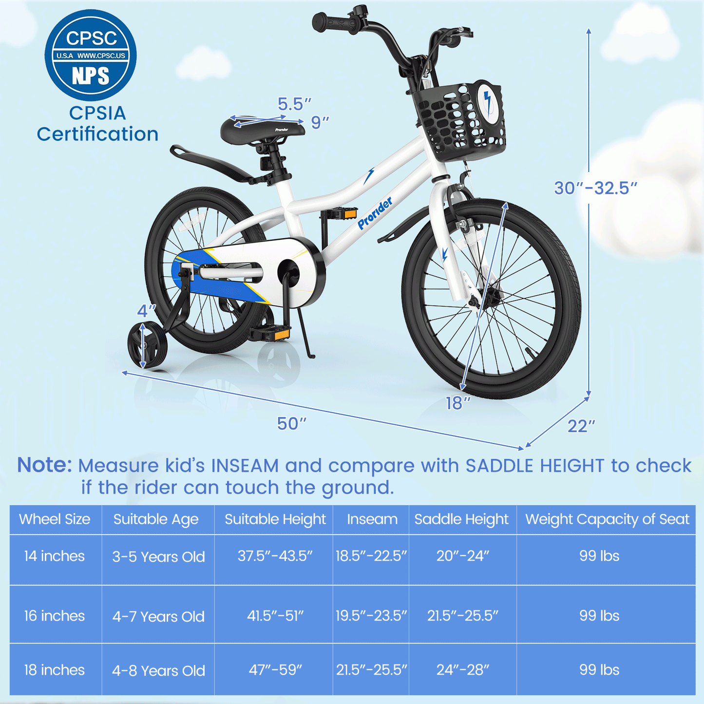 18 Feet Kids Bike with Removable Training Wheels