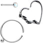 20G White Faux Opal Nose Bone Heart Closure Ring Pack Set of 3