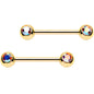 14G 9/16 Aurora Gem Gold PVD Barbell Nipple Ring Set
