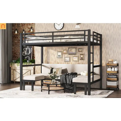 Bunk Bed Twin XL over Twin XL Metal Black Pull-Out Lower Bunk 3-Section